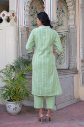 Sage Green Brocade Kurta-Pant & Dupatta Set with Sequins-P1348SAGEGREEN
